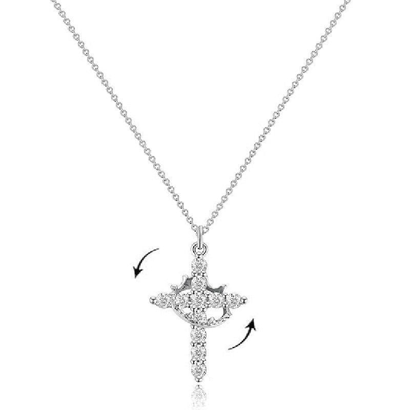 Crown Cross Pendant 925 Silver Necklace for Women