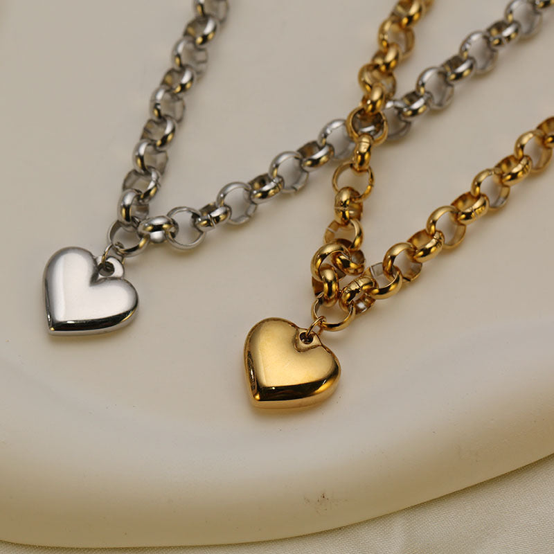 Gold Heart Pendant Stainless Steel Necklace