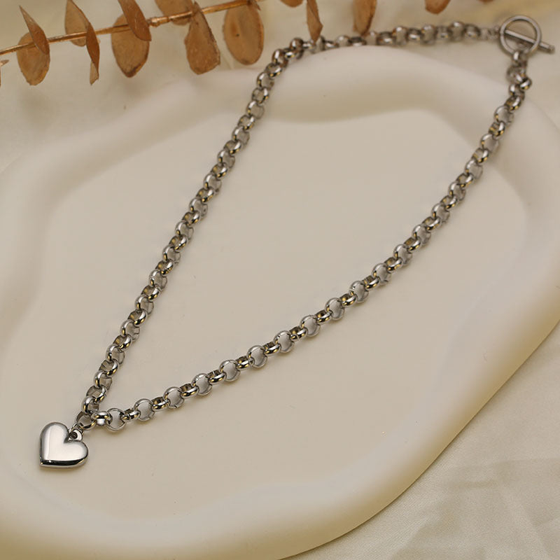 Gold Heart Pendant Stainless Steel Necklace