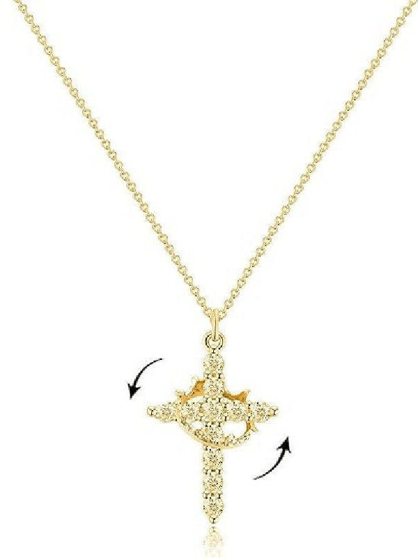 Crown Cross Pendant 925 Silver Necklace for Women