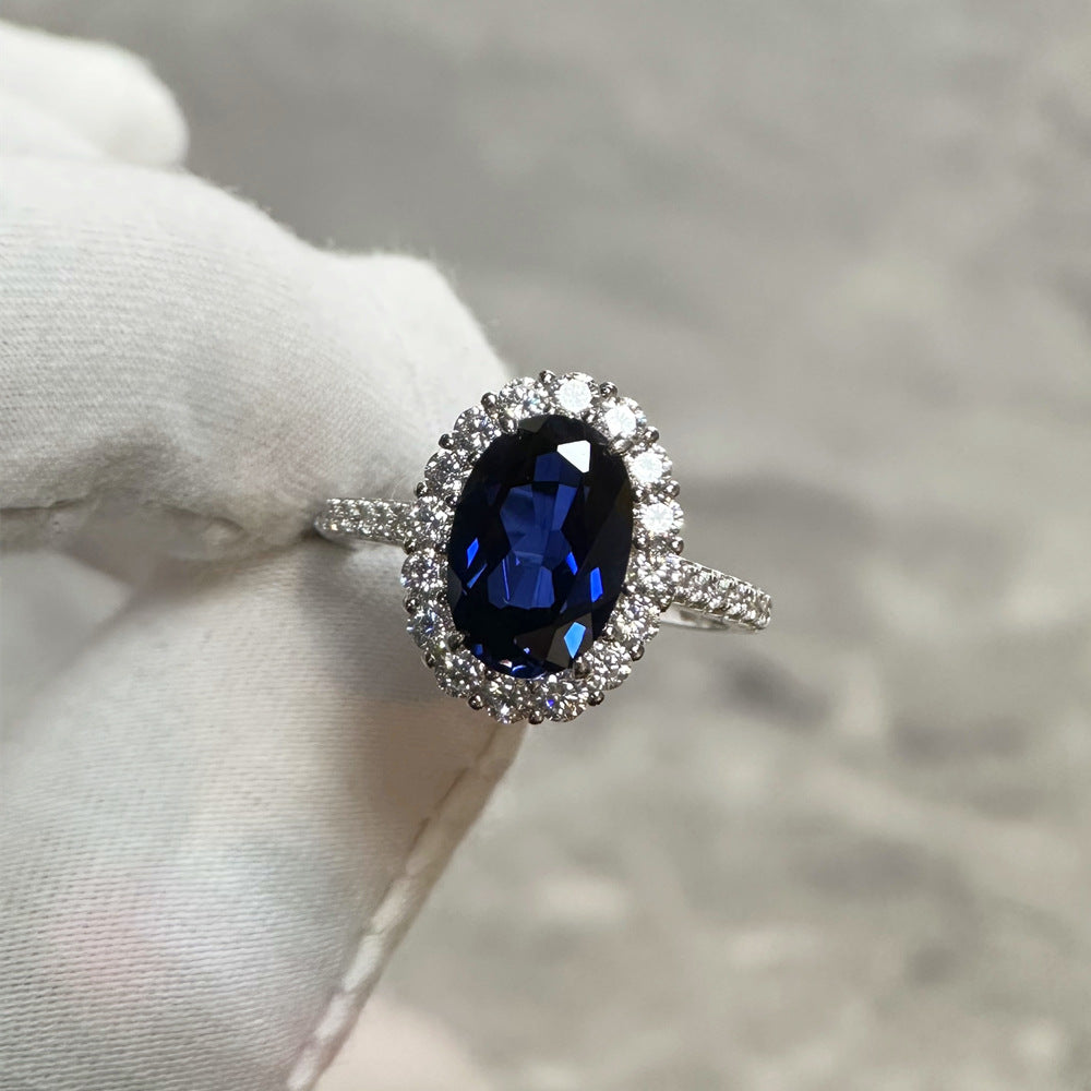 Oval Synthetic Sapphire 925 Sterling Silver Geometric Ring