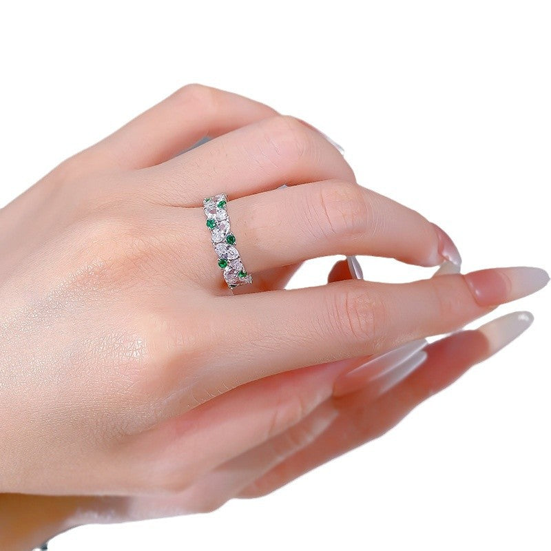 Green diamond pure silver ring