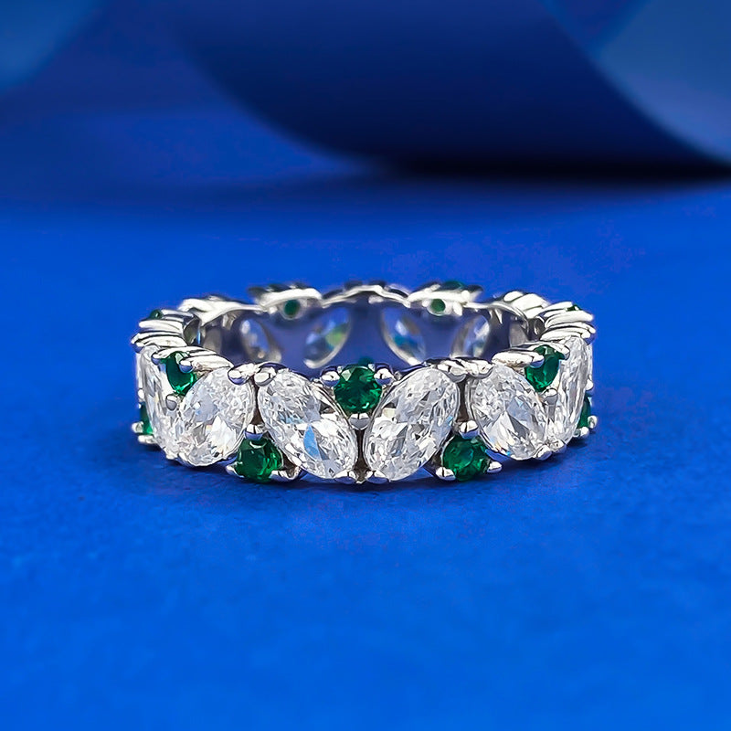 Green diamond pure silver ring