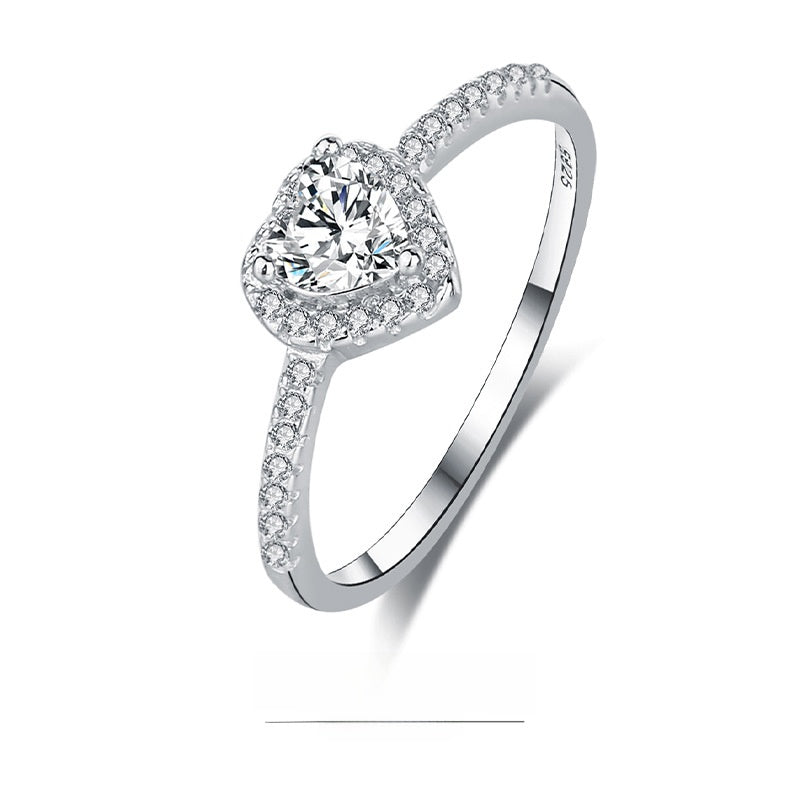 Pure silver heart-shaped ring