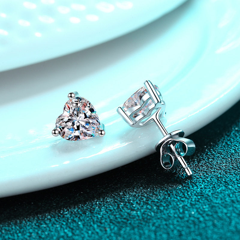 Heart-Shaped 925 Silver Moissanite Earrings