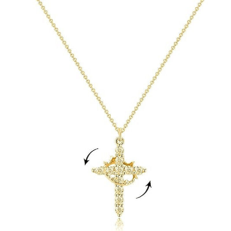 Crown Cross Pendant 925 Silver Necklace for Women