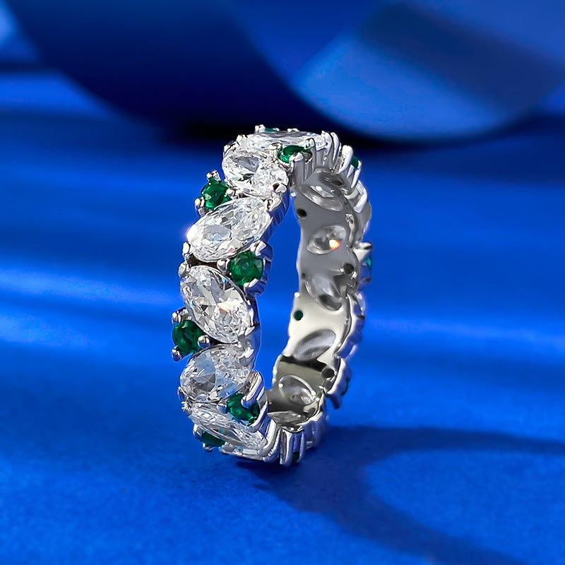 Green diamond pure silver ring