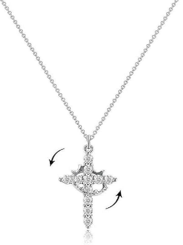 Crown Cross Pendant 925 Silver Necklace for Women