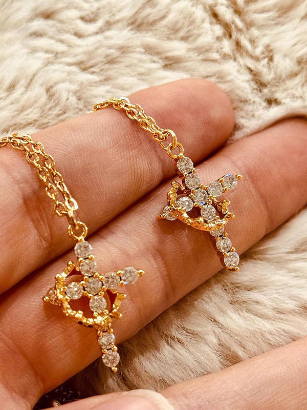 Crown Cross Pendant 925 Silver Necklace for Women