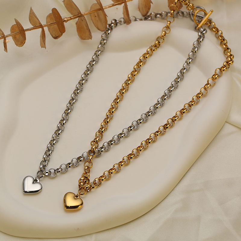 Gold Heart Pendant Stainless Steel Necklace