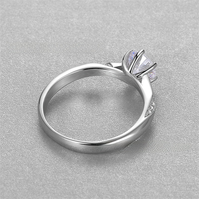 Sterling Silver S925 1-Carat Zircon Women's Six-Claw Ring