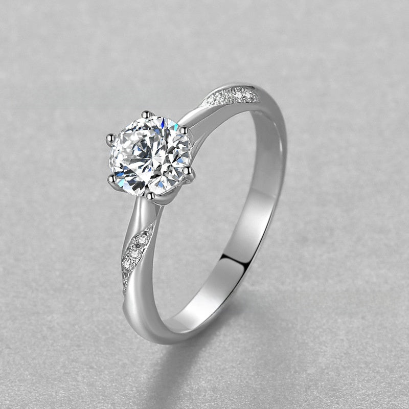 Sterling Silver S925 1-Carat Zircon Women's Six-Claw Ring