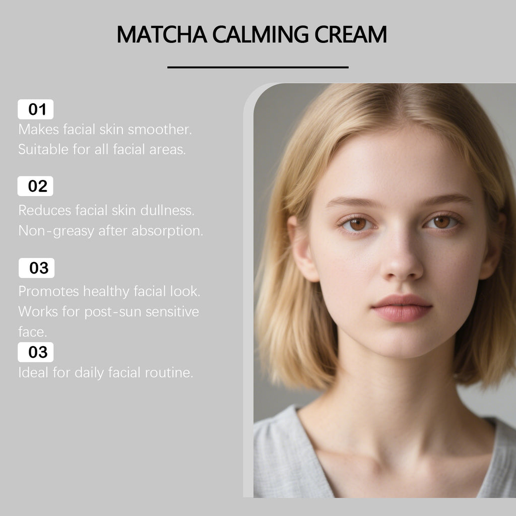 Matcha extract face cream: Nourishes dry skin, smooth texture, lightweight and easily absorbed, perfect for daily skincare.