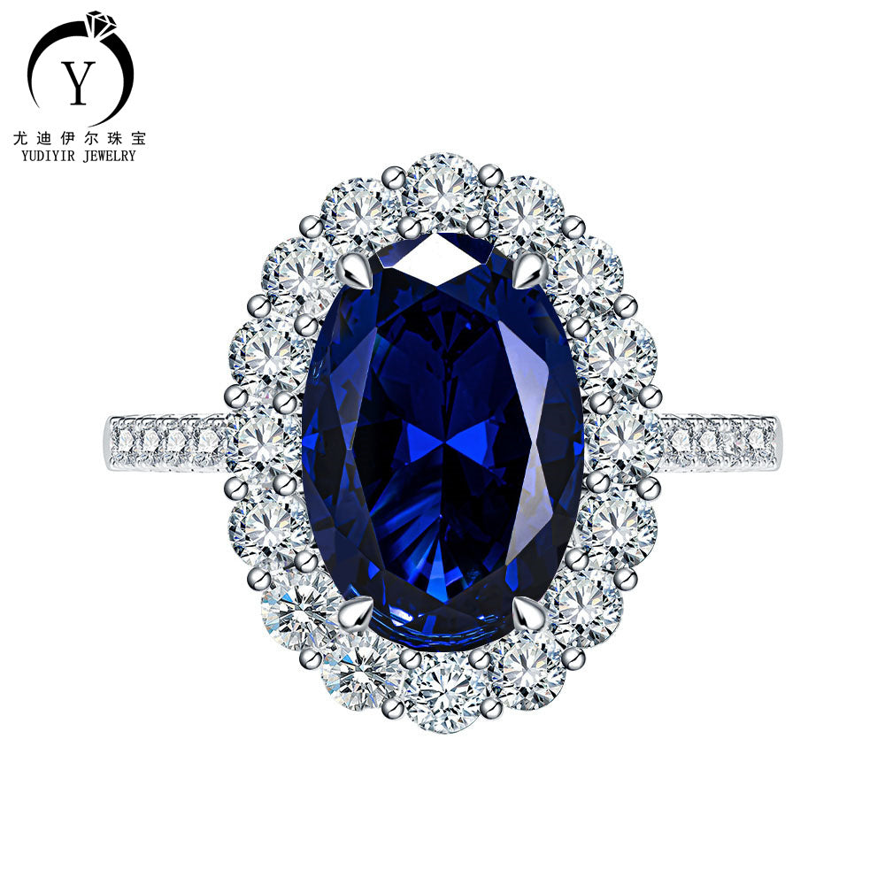 Oval Synthetic Sapphire 925 Sterling Silver Geometric Ring