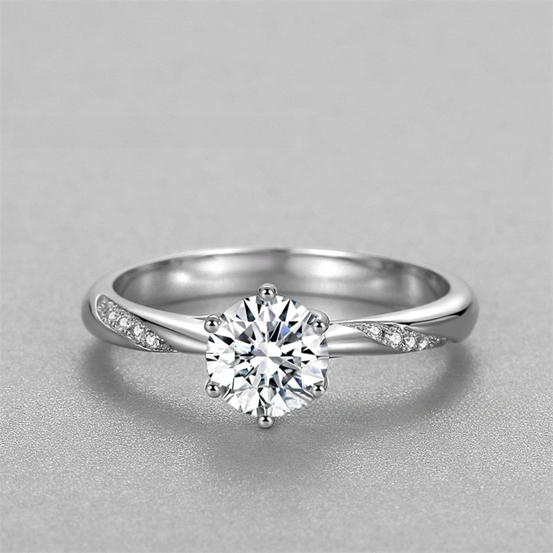 Sterling Silver S925 1-Carat Zircon Women's Six-Claw Ring