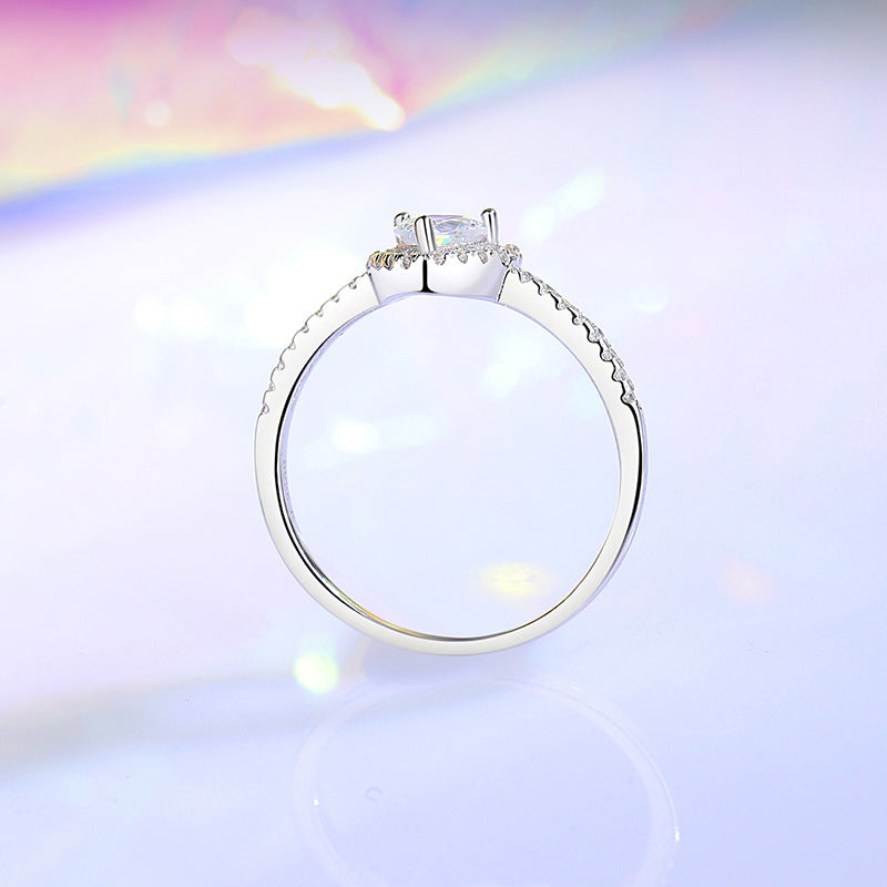 Pure silver heart-shaped ring