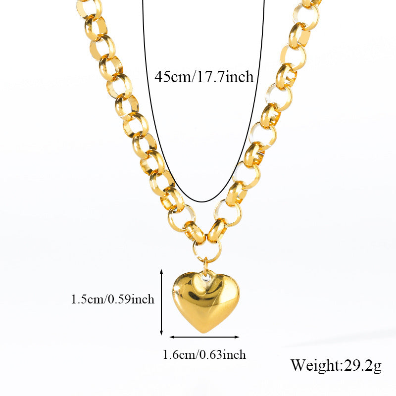 Gold Heart Pendant Stainless Steel Necklace