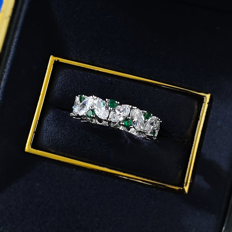 Green diamond pure silver ring