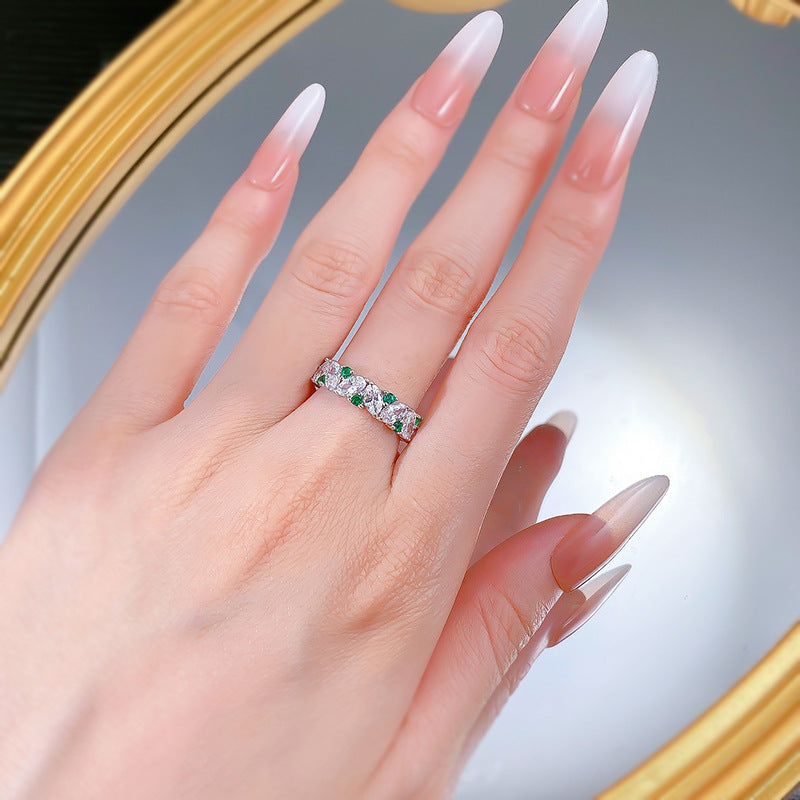 Green diamond pure silver ring