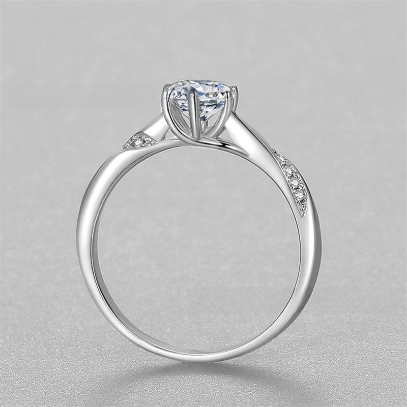 Sterling Silver S925 1-Carat Zircon Women's Six-Claw Ring