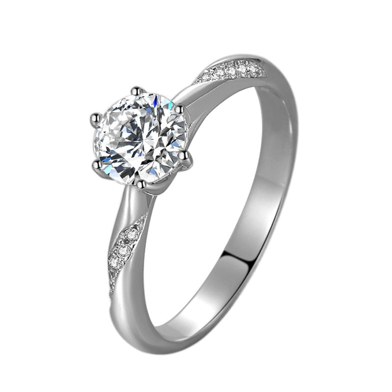 Sterling Silver S925 1-Carat Zircon Women's Six-Claw Ring