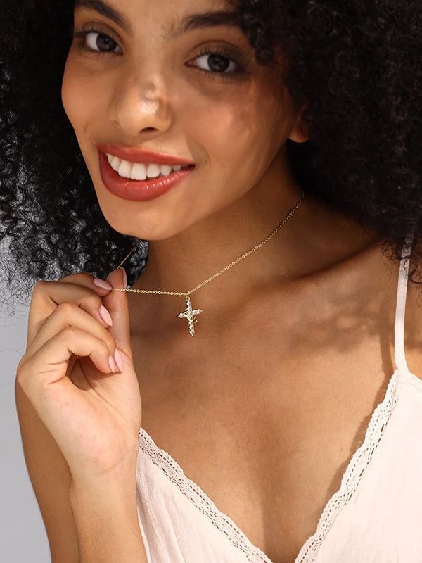Crown Cross Pendant 925 Silver Necklace for Women